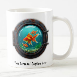 Vitmisk guldfisk inuti en Porthole Kaffemugg
