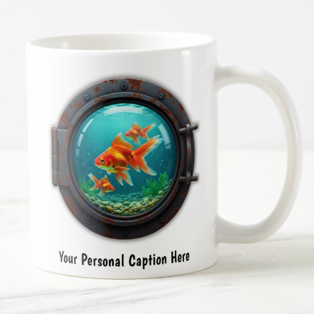 Vitmisk guldfisk inuti en Porthole Kaffemugg (Skapare uppladdad)