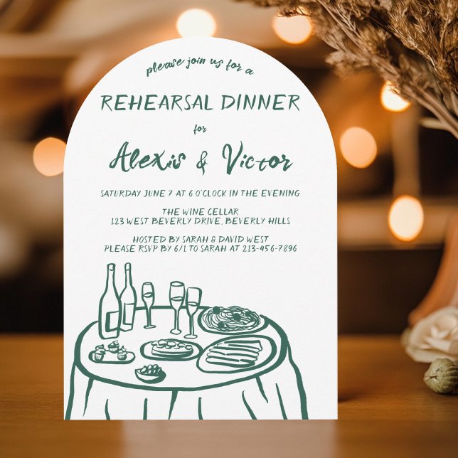 Vitmisk Hand plockade-repetitionsmiddag Bord-Anpas Inbjudningar (Whimsical Hand Drawn Rehearsal Dinner Table Custom Invitation
)