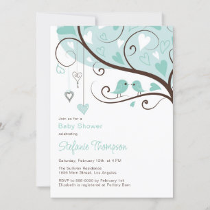 Vitmisk inbjudan till Blue Birds Baby Shower