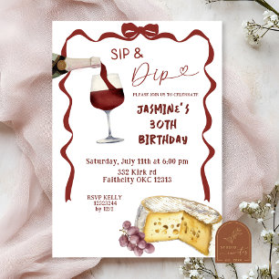 Vitmisk inbjudan till Bow Vin Sip och Dip Birthday