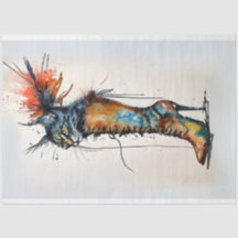 Vitmisk katt i en startbrant Färg-avoupage