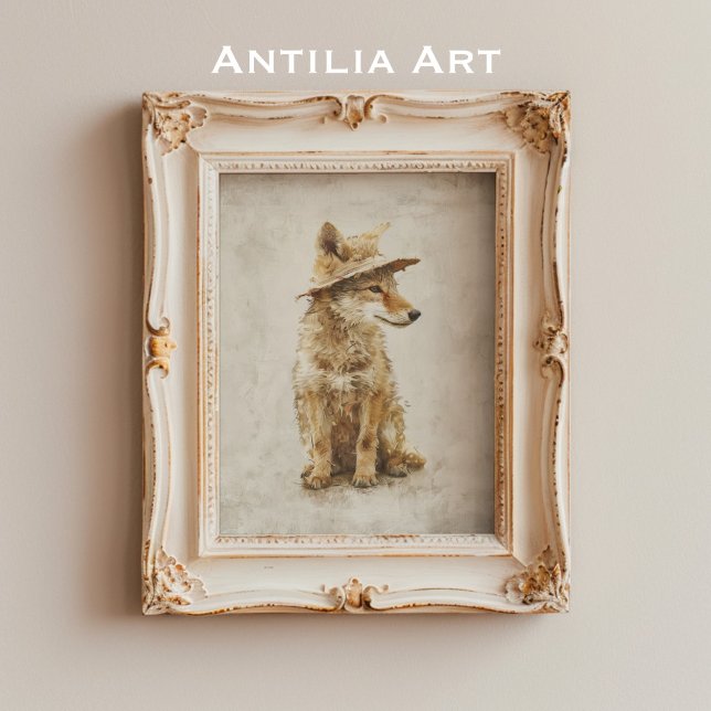 Vitmisk koyote hos hat Rustic Animal Poster (Skapare uppladdad)