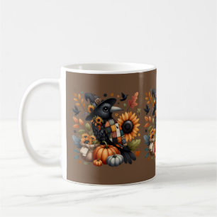 Vitmisk Kråka med pumpor och solrosor Kaffemugg