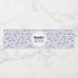 Vitmisk lamingo och ananas Mönster födelsedag Vattenflaskor Etikett