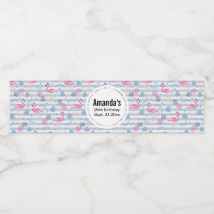 Vitmisk lamingo och ananas Mönster födelsedag Vattenflaskor Etikett