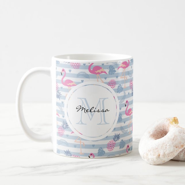 Vitmisk lamingo och ananas Mönster Kaffemugg (Med munk)