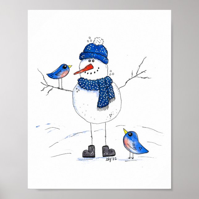 Vitmisk, långbenad Snögubbe Poster (Framsidan)
