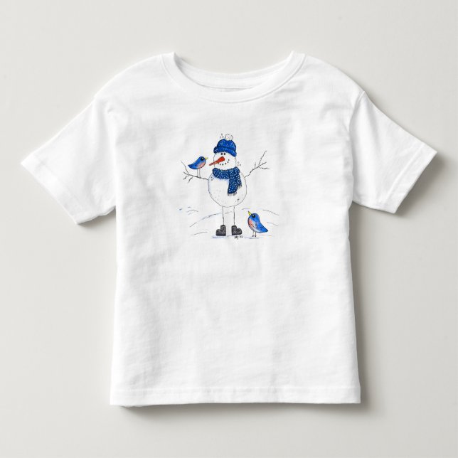Vitmisk, långbenad Snögubbe T Shirt (Framsida)