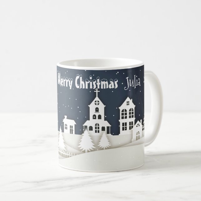 Vitmisk Magisk Snö Julafton Chic  Blue Coffee Mugg (Framsida höger)
