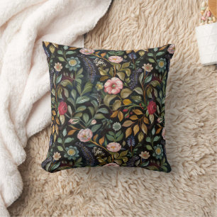 Vitmisk Moody maximalistisk Mörk Blommigt botanik Kudde