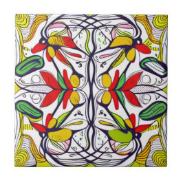 Vitmisk nordisk folkart kakelplatta