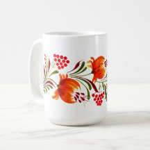 Vitmisk orange blommor mugg