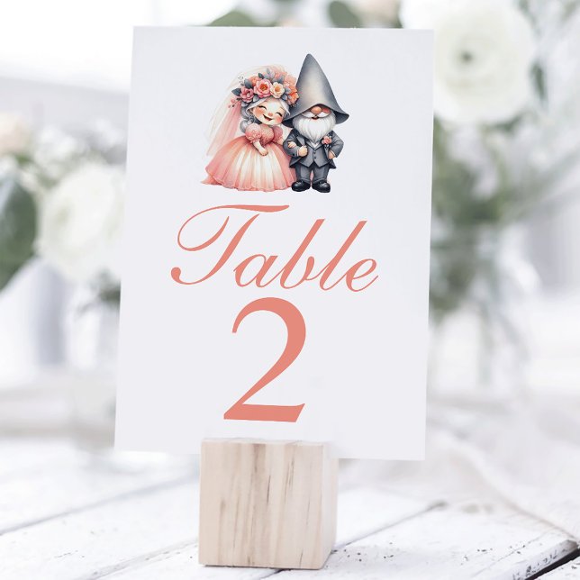 Vitmisk Orange och Grått Gnome Bröllop Bordsnummer (Skapare uppladdad)