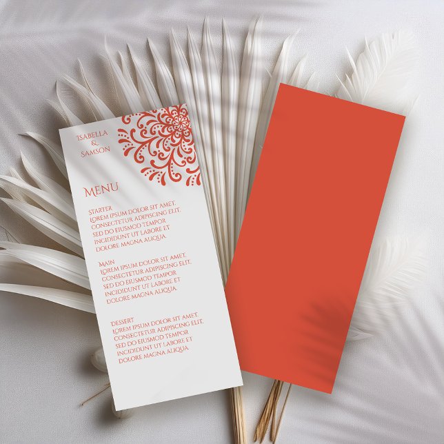 Vitmisk Orange Röd blomma Bröllop Menu Meny (Skapare uppladdad)