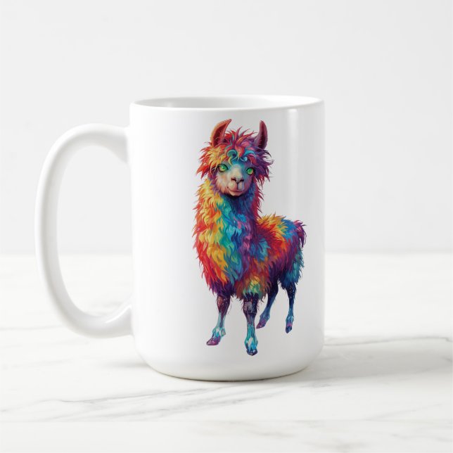 Vitmisk regnbåge Llama-målning Kaffemugg (Vänster)