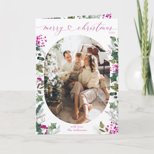 Vitmisk Rosa Botaniska djur Foto Jul Foldad Kort (Framsida)