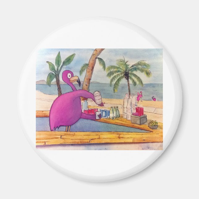 Vitmisk Rosa Flamingo Pours Party Drinks Beach Magnet (Framsidan)