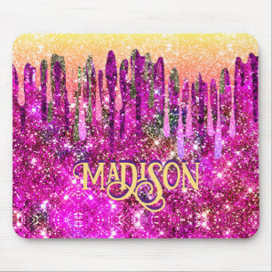 Vitmisk rosa lila Glitter guld droppar monogram Musmatta