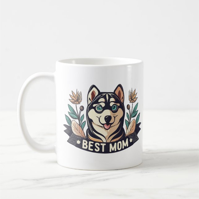 Vitmisk Tecknad Siberian husky Hund Mamma Kaffemugg (Vänster)