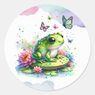Vitmisk toad, blommor och fjärilar runt klistermärke