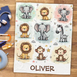 Vitmisk vattenfärg Safari DjurDoodles Fleecefilt