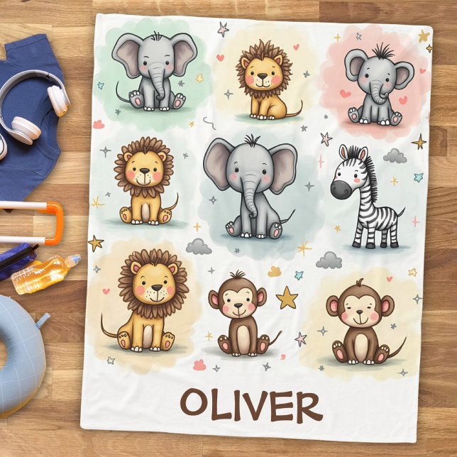 Vitmisk vattenfärg Safari DjurDoodles Fleecefilt (Skapare uppladdad)