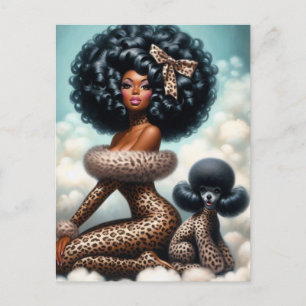 Vitmisk Vintage Glamor: Afro Pin-Up Leopard Vykort