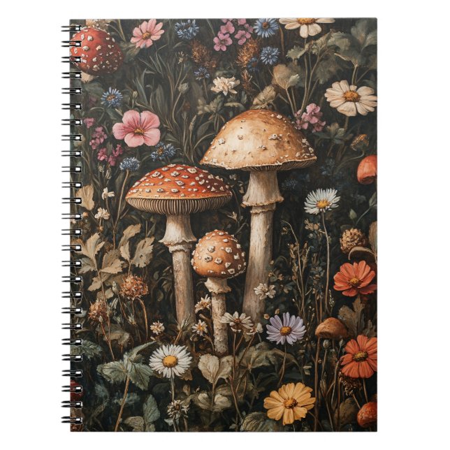 Vitmiska svampar och snurrotsblommor botaniska anteckningsbok (Framsidan)