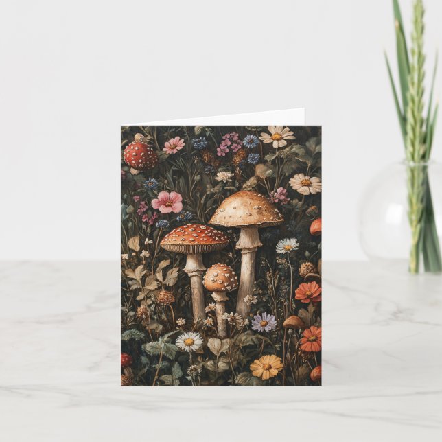 Vitmiska svampar och snurrotsblommor botaniska kort (Framsida)