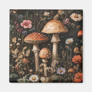 Vitmiska svampar och snurrotsblommor botaniska magnet