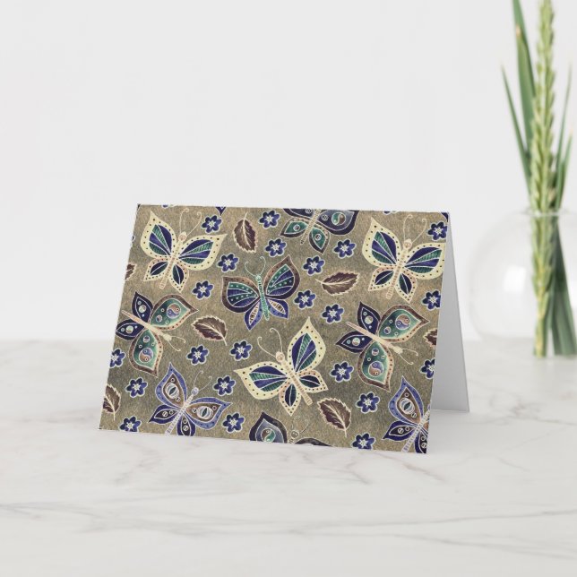 Vitmiskt blått smörflygskort Mönster tomt anteckni Helgkort (Framsida)