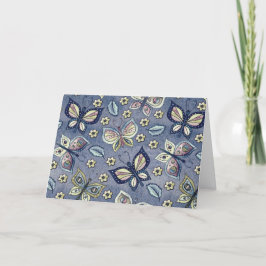 Vitmiskt blått smörflygskort Mönster tomt anteckni Helgkort