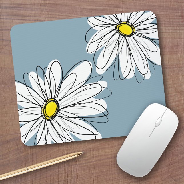 Vitmiskt Blommönster i gult grått- blått Musmatta (Personalized mousepad - Add Photos and Custom Text)