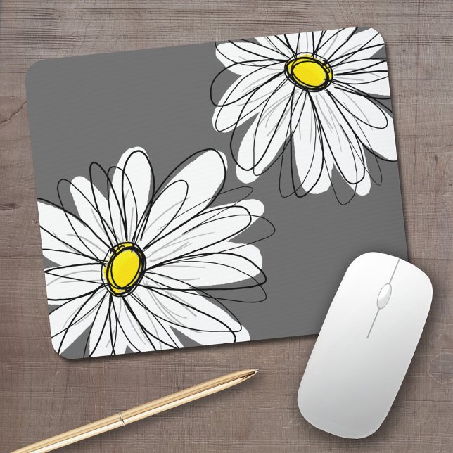 Vitmiskt Blommönster i gult grått Musmatta (Skapare uppladdad)
