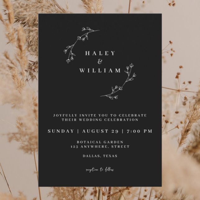 Vitmiskt botaniskt minimalistiskt skript, enkelt s inbjudningar (Skapare uppladdad)