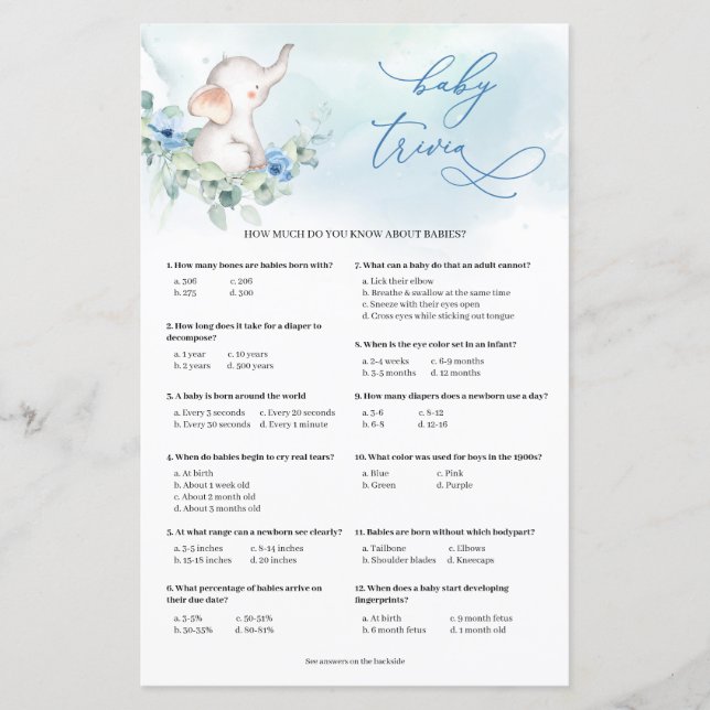 Vitmiskt dammigt blåvilt av elefant, Baby Trivia (Framsida)