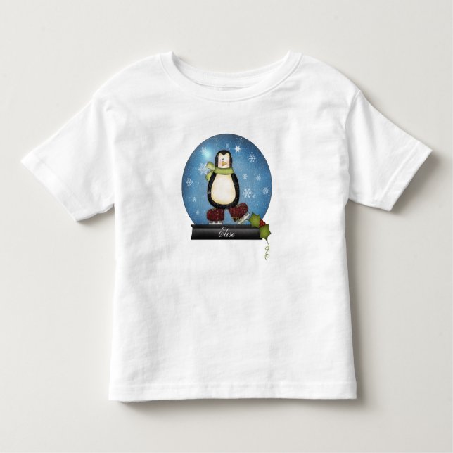 Vitmiskt isfär Skating Penguin Snowglobe T Shirt (Framsida)