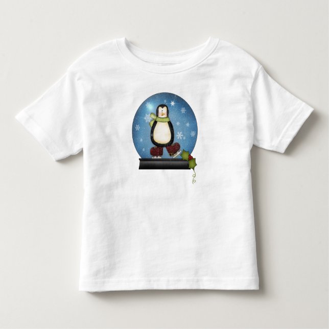 Vitmiskt isfär Skating Penguin Snowglobe Tee (Framsida)