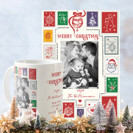 Vitmiskt Retro-julfoto i Frimärke Kaffemugg