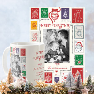 Vitmiskt Retro-julfoto i Frimärke Kaffemugg