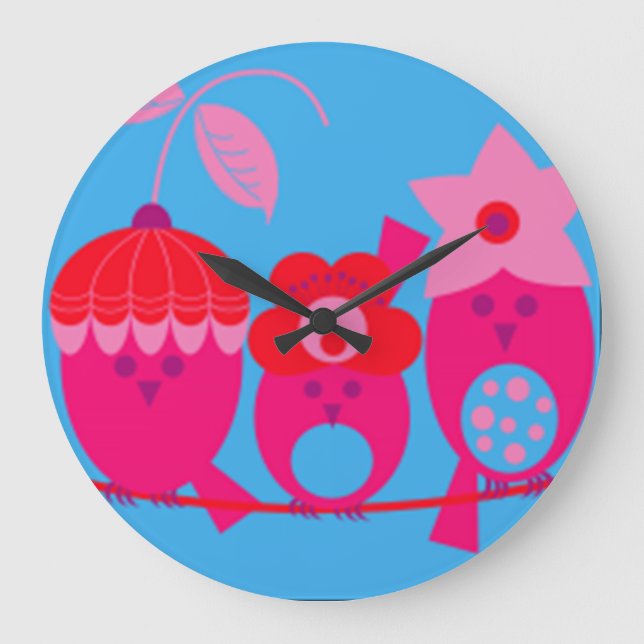 Vitmiskt Rosa Birds Designer Clock by Serenity Stor Klocka (Framsida)