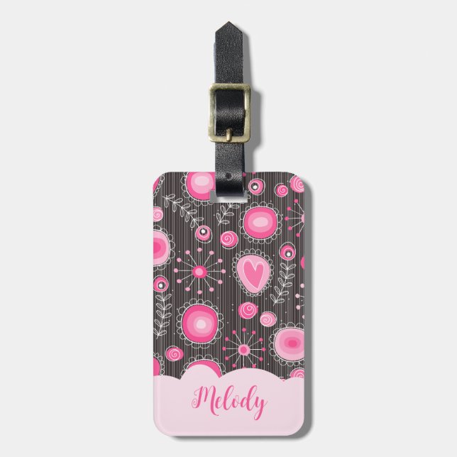 Vitmiskt rosa grått-hjärtan och blommor blommigt n bagagebricka (Vertikal Framsida)