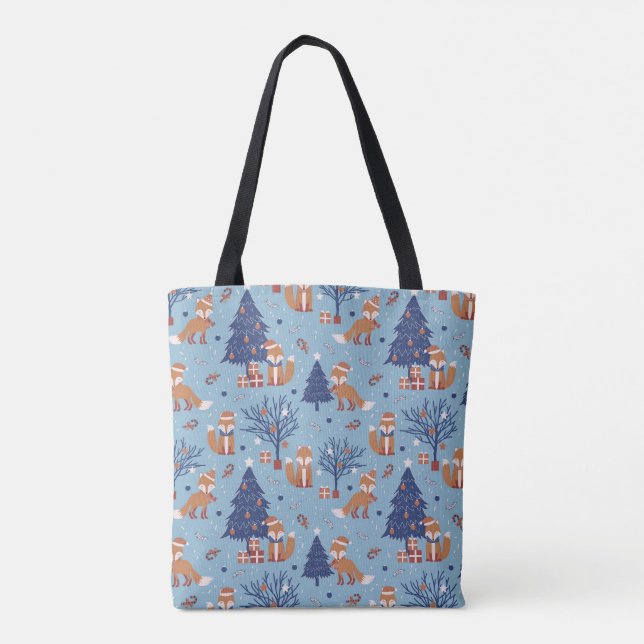 Vitmiskt vinter Fox Tote Bag - Cute Festive Tygkasse (Baksida)