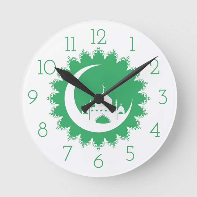 Vitmoské i den växande månen Ramadan Rund Klocka (Framsida)