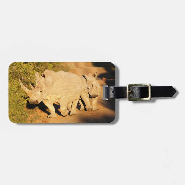 Vitnoshörning för en mor och kalvi Sydafrika Bagagebricka (Horisontell Framsida)