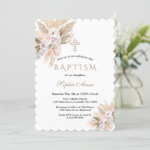 Vitorchid Rosa ros Pampas Grass Baptism Inbjudningar