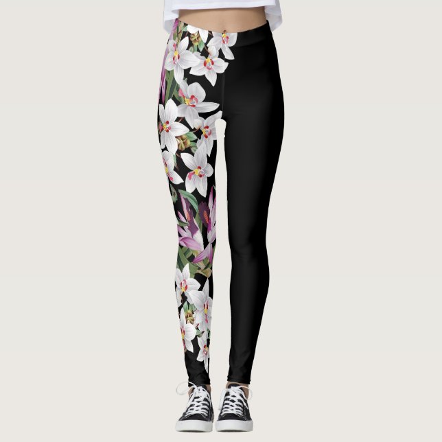 Vitorchiden blommar All över tryckdamasker Leggings (Framsida)