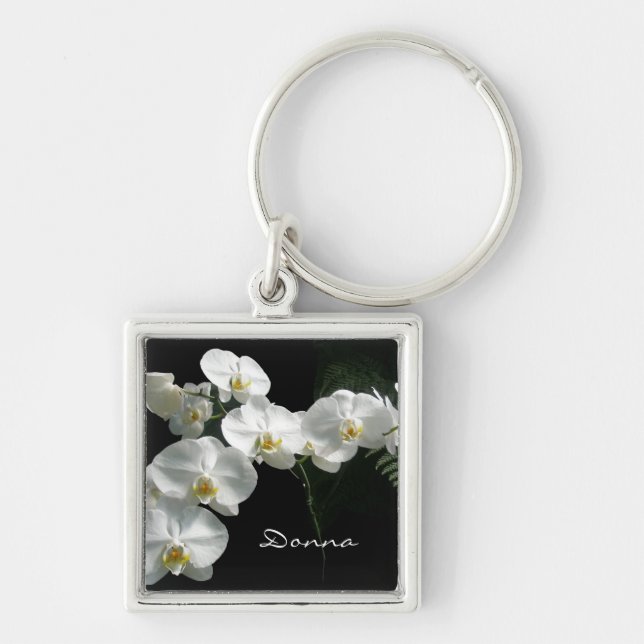 VitOrchids Keychain Fyrkantig Silverfärgad Nyckelring (Framsidan)