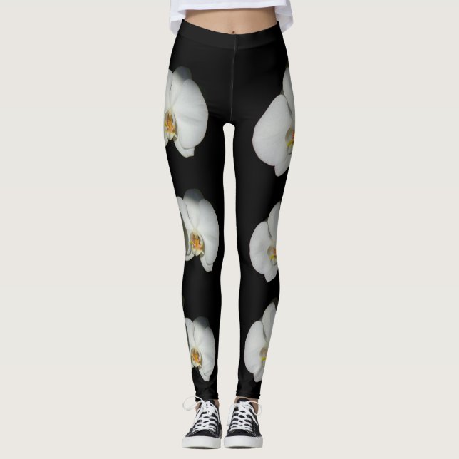Vitorkid, tropiska vita blommor leggings (Framsida)